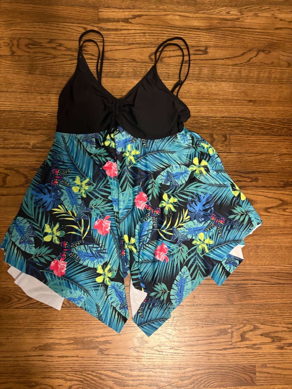 Tropical Floral Swim Dress with Black Top
